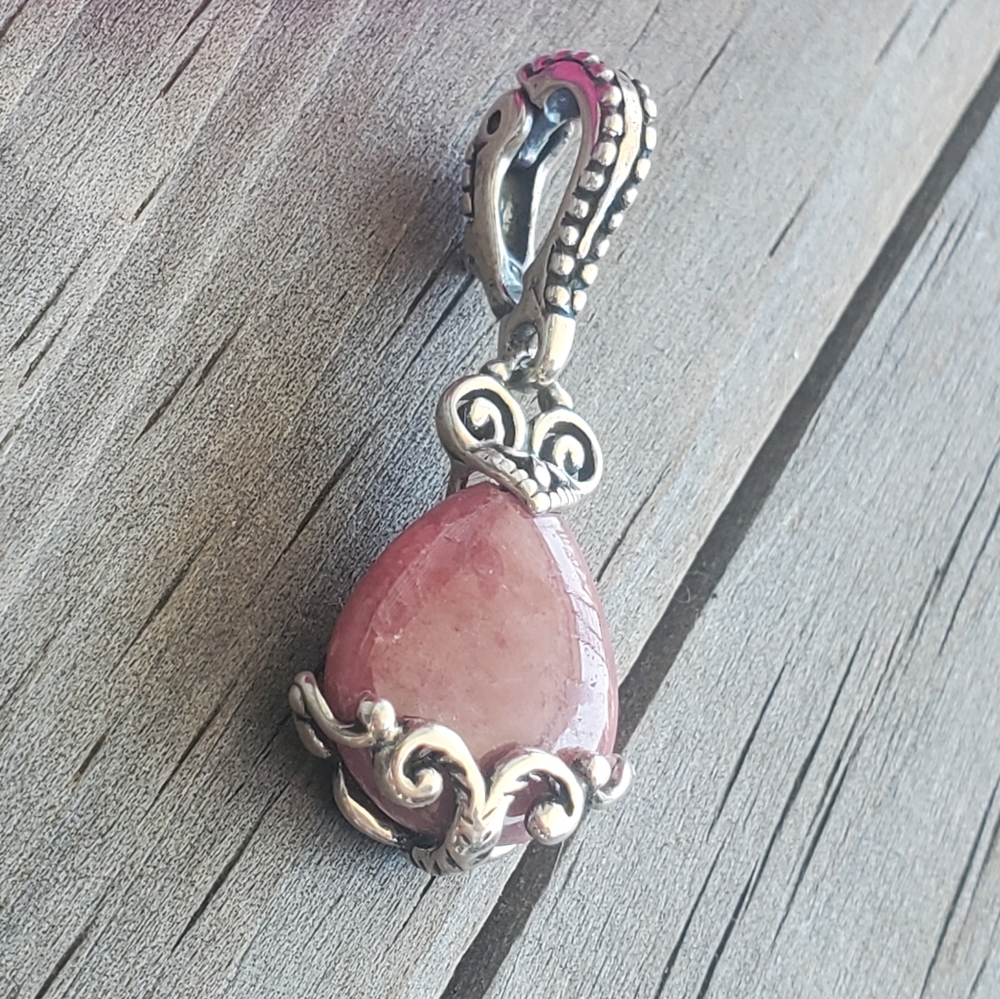 Sterling Silver Pink Rhodonite Reversible Enhancer Pendant - Picture 6 of 11